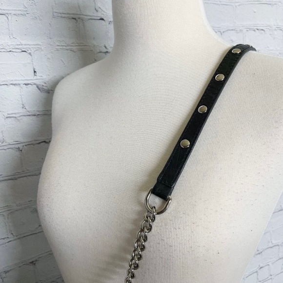 Rebecca Minkoff Tri Zip Leather Crossbody Bag Chain Strap Black Studded Moto - Picture 11 of 11